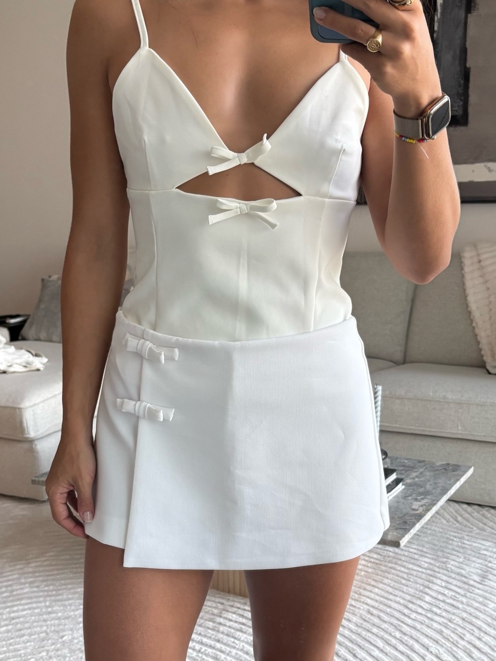 Zara White Bow Detail Mini Skort